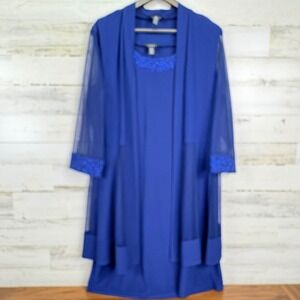 R & M Richards Women's XL Royal‎ Blue Tank Dress Jacket Set Sleeveless Beaded